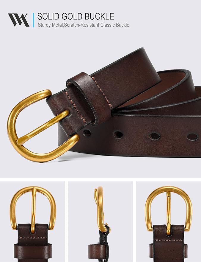 WOLFANT Womens Casual leather Jean Belt,1.1" Ladies Belt with Gold Buckle,100% Italian Full Grain Real Solid Leather