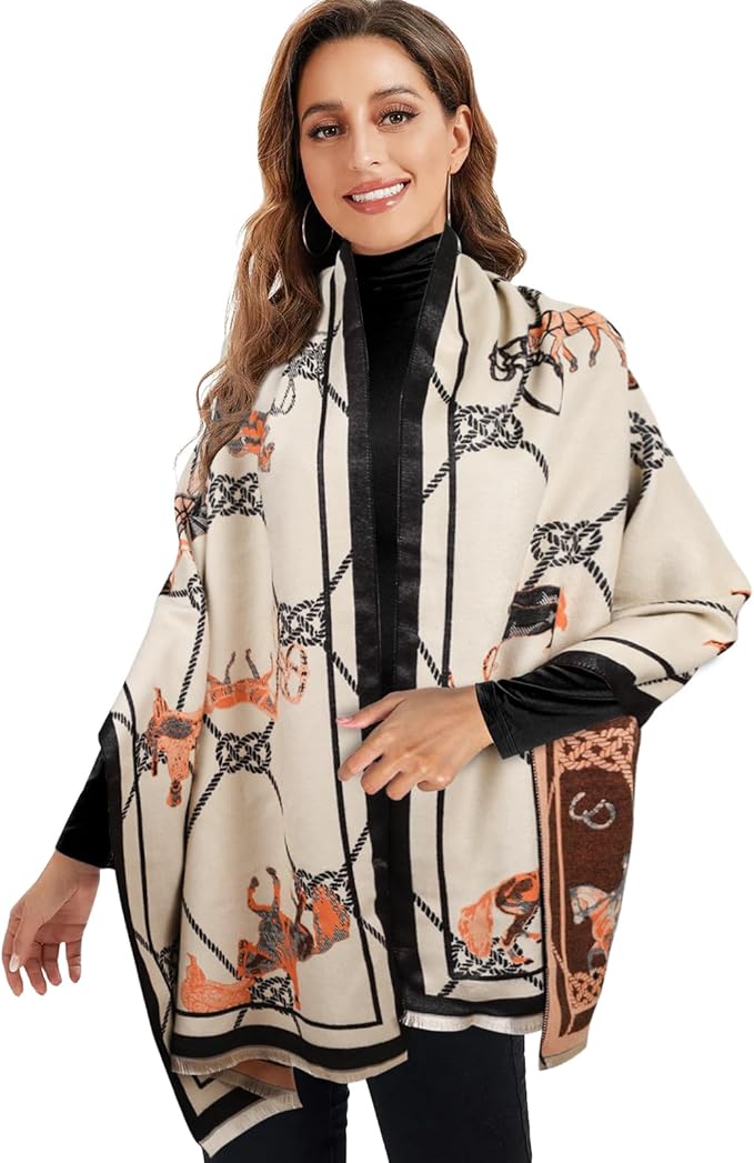 EXTREE Scarfs for Women Pashmina Silky Shawl Wrap for Evening Dressing Blanket Open Front Poncho Cape