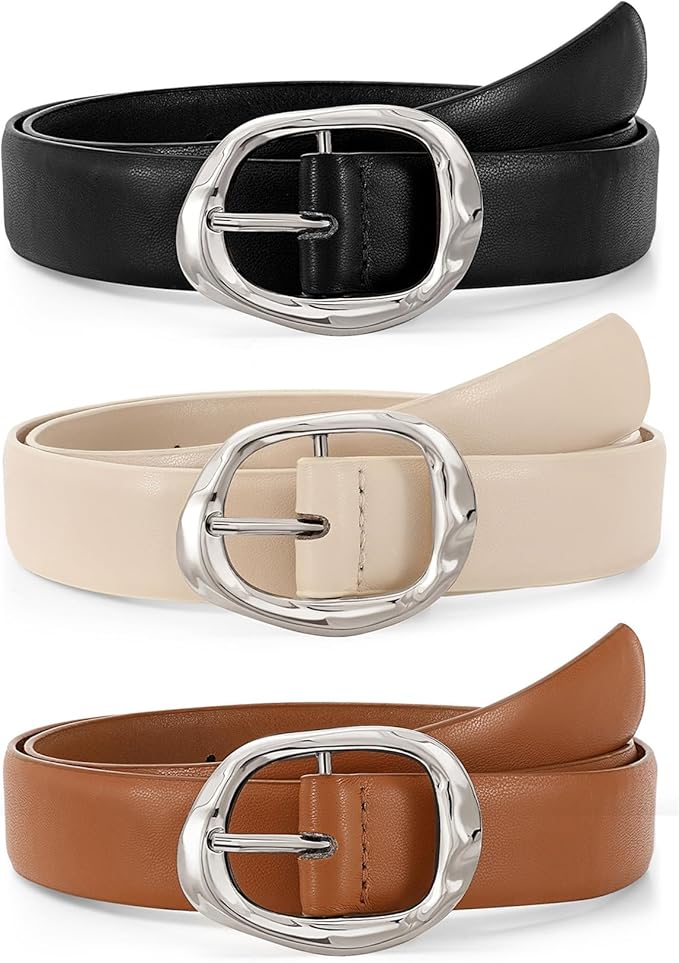 JASGOOD 3 Pack Women Belts for Jeans Pants Ladies Leather Waist Belt Casual Fashion Trend Belt for Women with Gold Buckle