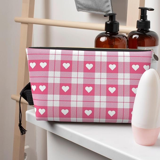 Cute Valentine's Day Hearts Makeup Bag Zipper Pouch Travel Portable Cosmetic Bag Organizer for Women