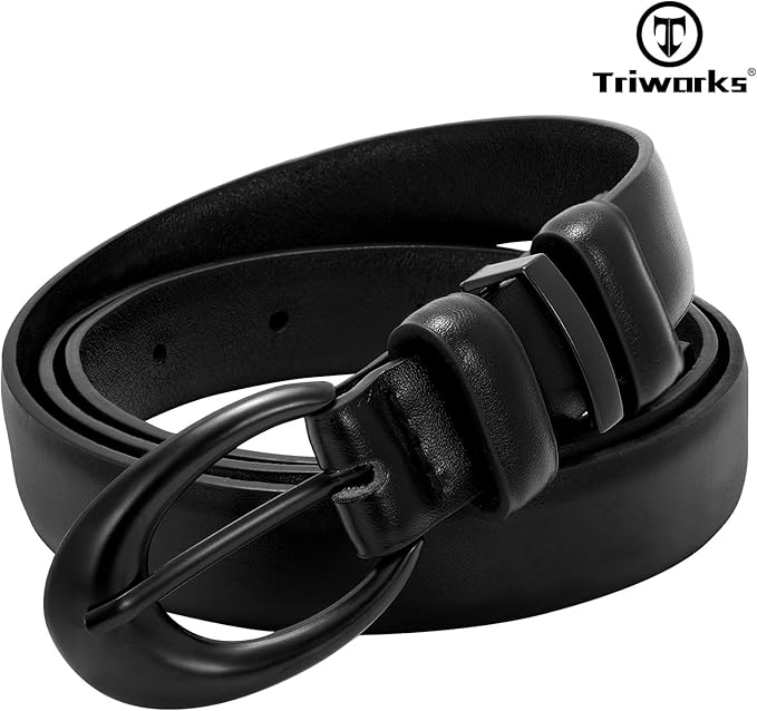 TRIWORKS Women Leather Belt for Jeans Pants Fashion Ladies Skinny Faux Leather Dress belt with Gold Buckle