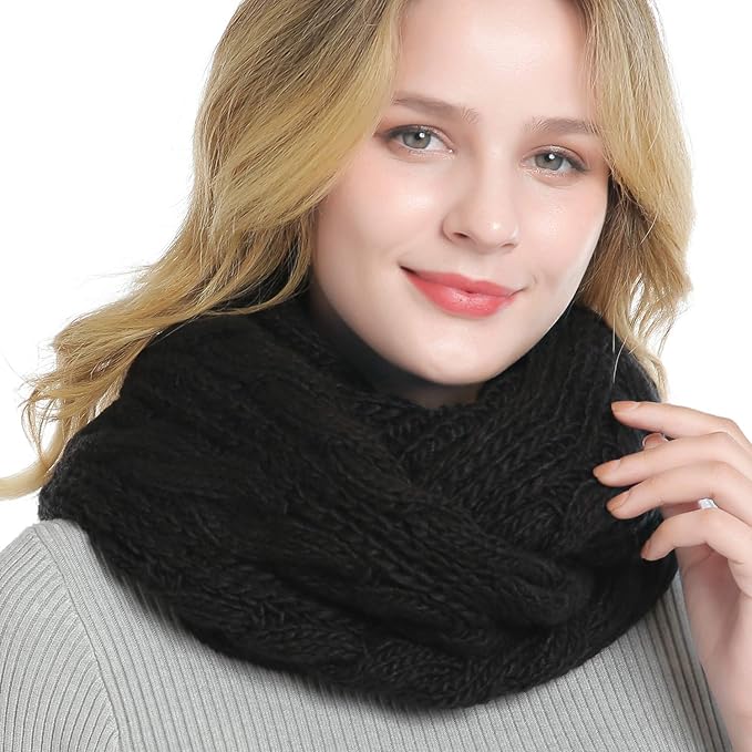 QUEENFUR Winter Women Thick Cable Knit Ribbed Infinity Circle Loop Scarf