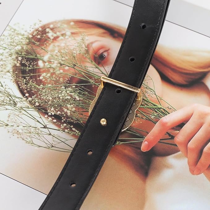Women's Fashion Classic Metal Buckle Leather Belt with Jeans Dress