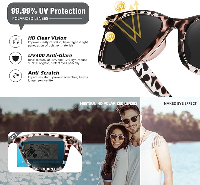 MEETSUN Polarized Sunglasses for Women Men Classic Retro Square Frame Driving Sun Glasses UV Protection