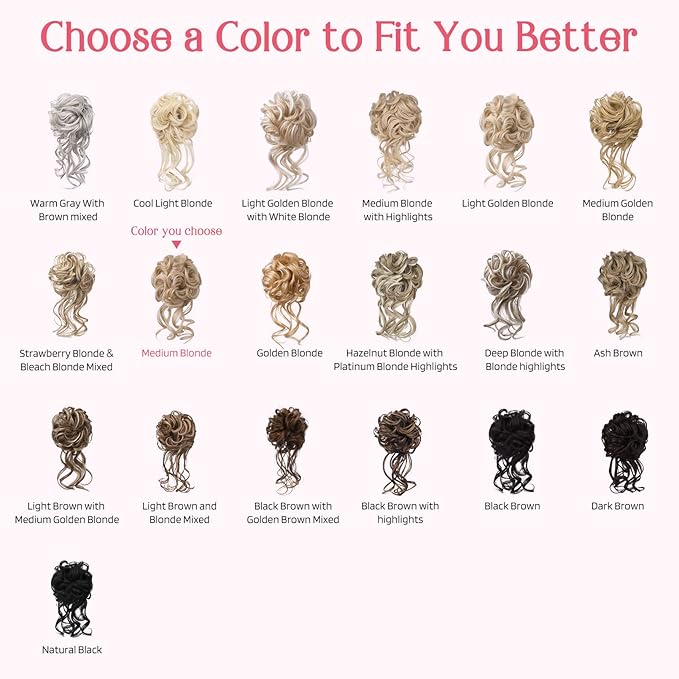 HOOJIH 2PCS Messy Bun Hair Piece, Tousled Updo with Tendrils Hair Bun Extensions Wavy Curly Wrap Ponytail Hairpieces Scrunchies for Women HB010 Dasiy - Medium Blonde