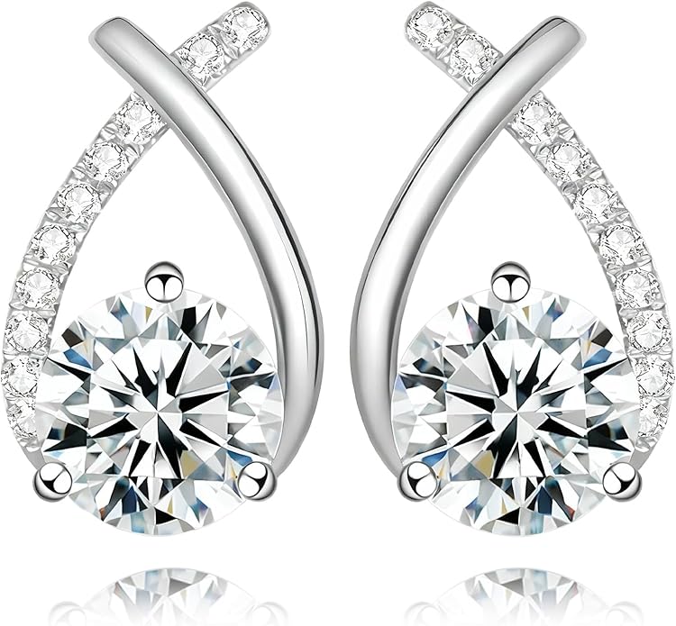 Moissanite Stud Earrings D Color VVS1 Moissanite Earrings 925 Sterling Silver 18K Gold Plated Friction Flat Bottom Mermaid Tail Earrings for Women