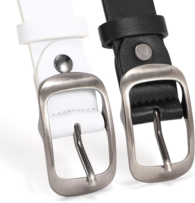 XZQTIVE 2 Pack Women Plus Size Leather Belts Fashion Cowhide Waist Belt with Solid Pin Buckle for Jeans Pants Dress