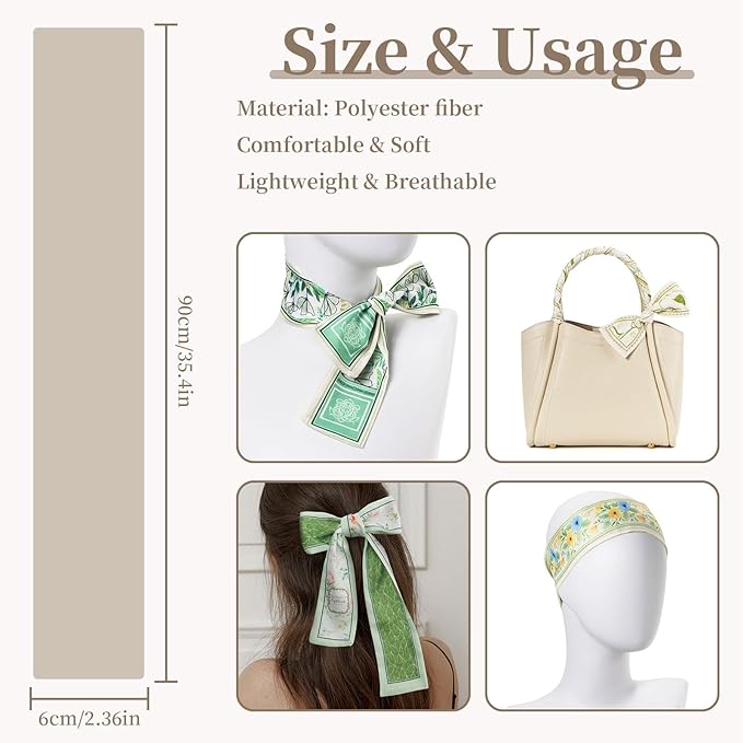 4 Pack Purse Scarf Handbags Skinny Twill Hair Scarves Narrow Neck Scarf Band Women Fashion Accessories Bag Charms