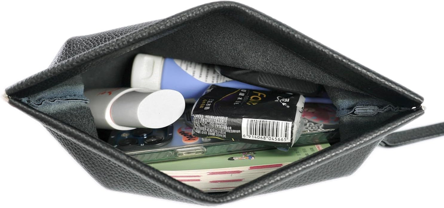 Genuine Leather Wristlet Handbags Purses Cell Phone Pocket Clutch Wallet Coin Purse For Men Women