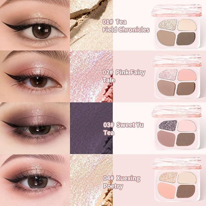 Pink Nude Mini Eyeshadow Palette – 4-Color Baby Pink & Rose Taupe Matte Shades with Pink Crystal Glitter, High Pigment Long-Lasting Blendable Warm Brown Soft Glam Eye Shadow for Daily Natural Makeup