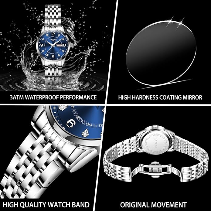 Gold Silver Two Tone Women Stainless Steel Watch Small Wrist ElegantDress Watch for Women Fashion Luxury Waterproof Day Date Analog Quartz Ladies Watches
