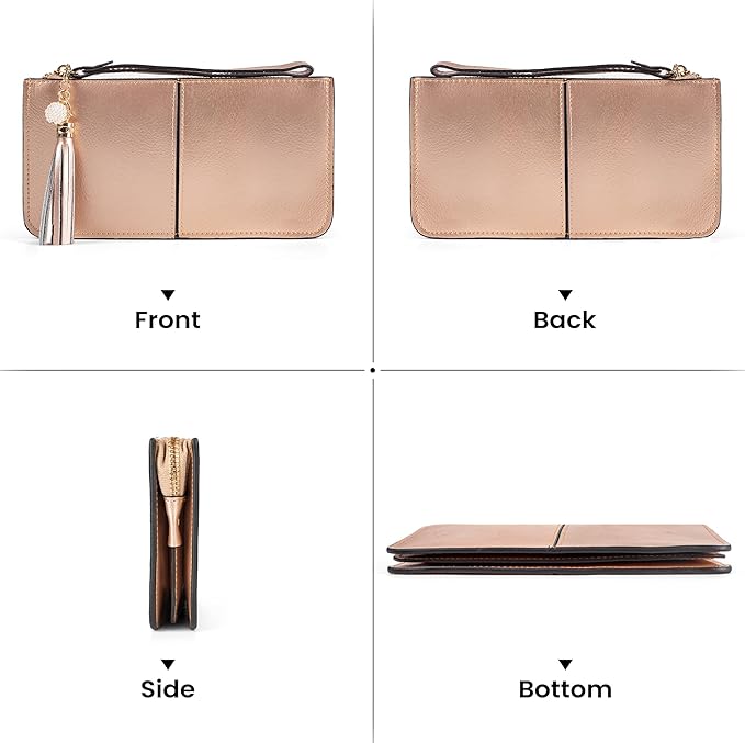 befen Genuine Leather Wristlet Clutch for Women Ultra-Slim Ladies Credit Card Holder Wallet Purses with RFID Protection