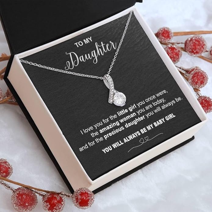VIRAGIL To My Daughter Gift Necklace From Dad or Mom - Badass Daughter Jewelry With Heartfelt Message & Elegant Box