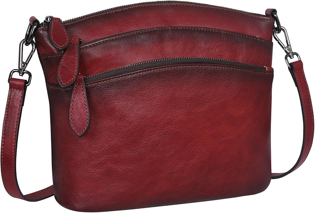 HESHE Crossbody Bags for Women Genuine Leather Purses with Multi-Pockets Vintage Ladies Small Shoulder Satchel Bag