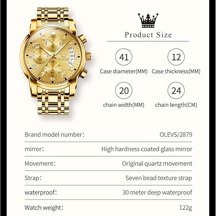 OLEVS Mens Watches Waterproof Stainless Steel Adjustable Bracelet Watch Quartz Analog Watch for Men Fashion Business Classic Mens's Wrist watch's Casual Watches Gold/Blue/Black/White/Face/Dial