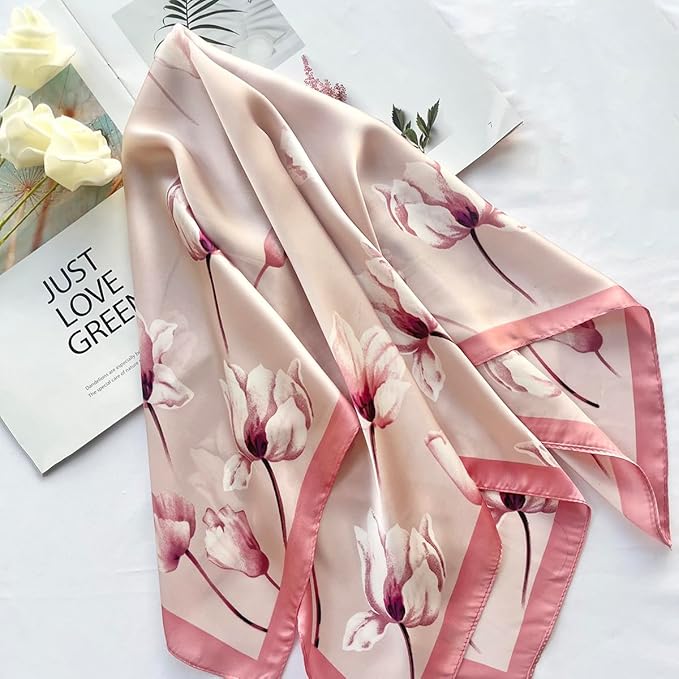 FONYVE Silk Feeling Scarf Medium Square Satin Head Scarf for Women 27.5 × 27.5 inches