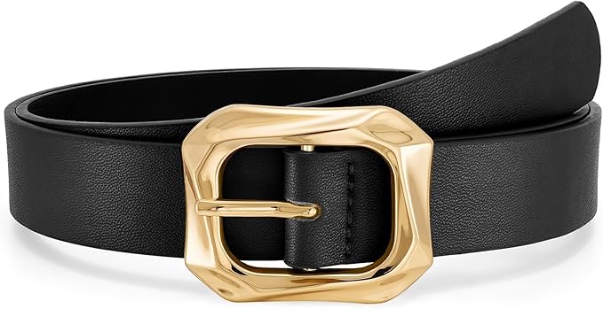 WHIPPY Women's Leather Belts with Gold Buckle Casual Fashion Ladies Waist Belts for Jeans Pants Dresses