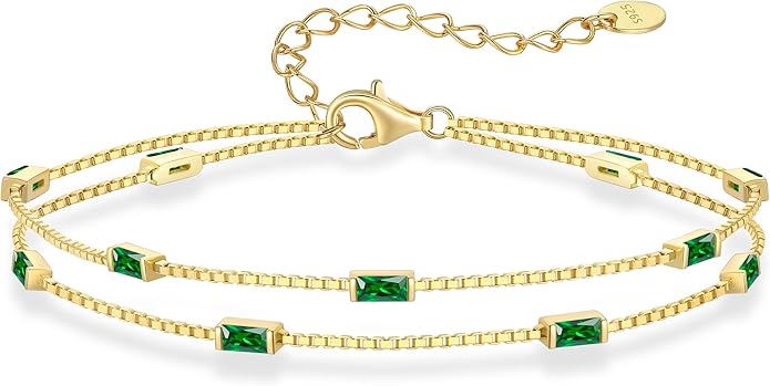 LOUISA SECRET Birthstone Bracelets for Women, 925 Sterling Silver Dainty Simple Women Charm Link Bracelet, Birthday Anniversary Christmas Jewelry Gifts for Women Wife Mom Her