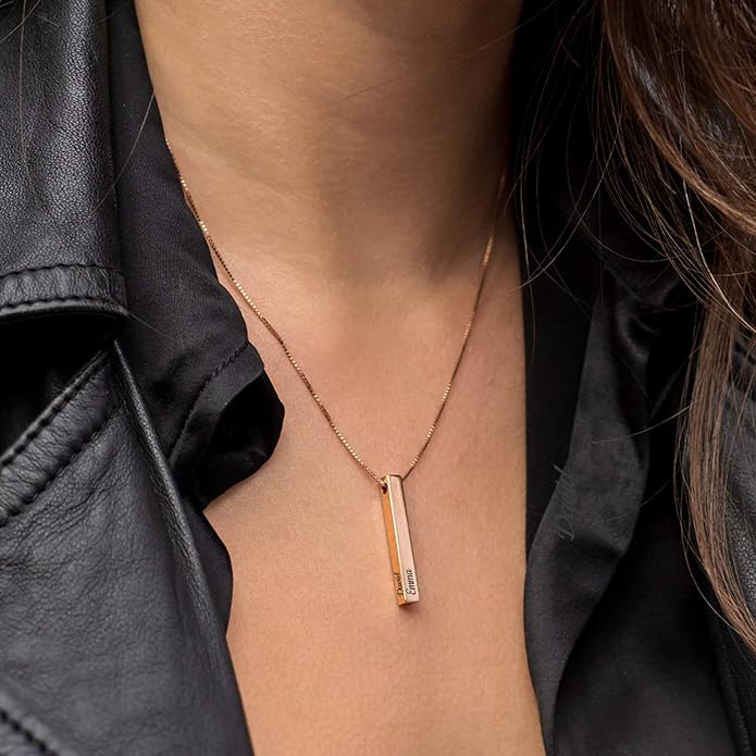 OAK & LUNA - Personalized Pillar Bar Necklace with Diamond Options - Custom Inscription Engraved Pendant - Up to 4 Names - Jewelry Gift for Women, Her, Mother For Mother's Day, Christmas