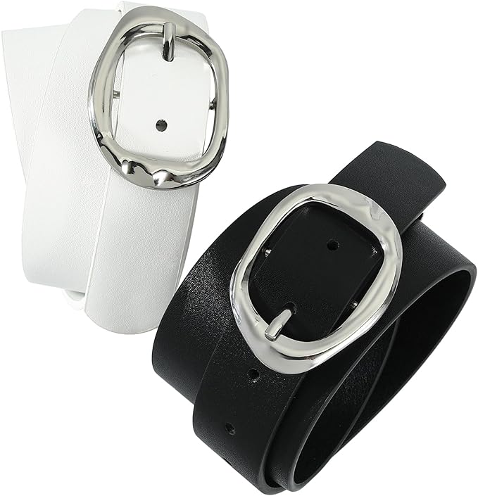Earnda Leather Belts for Women Casual Fashion Waist Belt with Liquid Shapes Gold Buckle for Jeans Pants Dresses