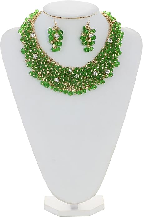 Bocar Fashion Crystal Chunky Collar Statement Necklace Earring Set for Women Gift (NK-10260)