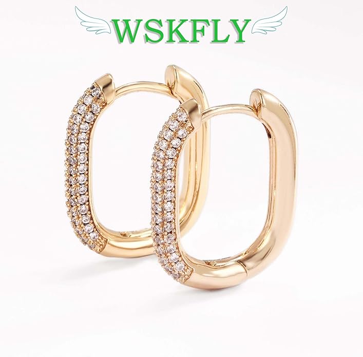 14K Gold Plated Cubic Zirconia Hoop Earrings,Three Row Diamon | Arrows | Double Row of Diamonds Huggie Earrings for Women