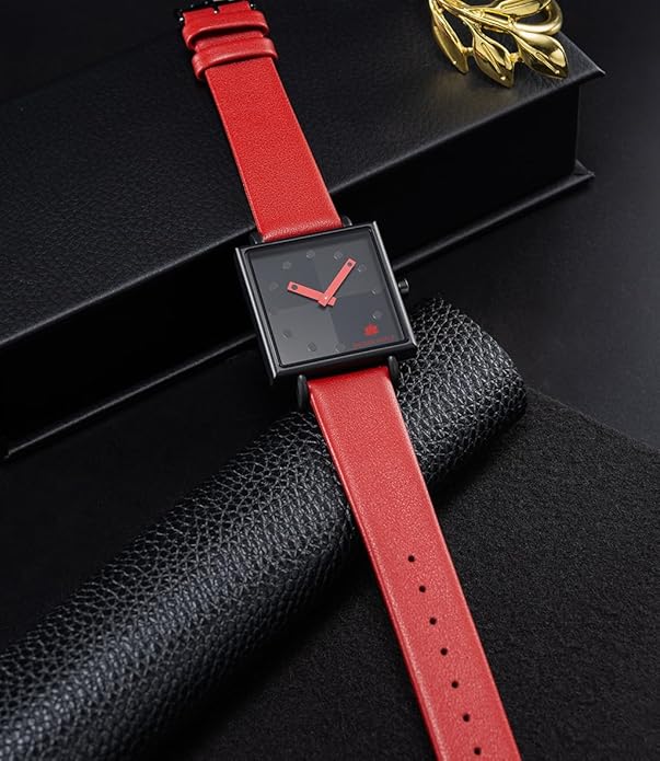 GOLDEN MAPLE Fancy Ladies Watch, Quartz Movement Watches for Women, Square Case with Leather Strap