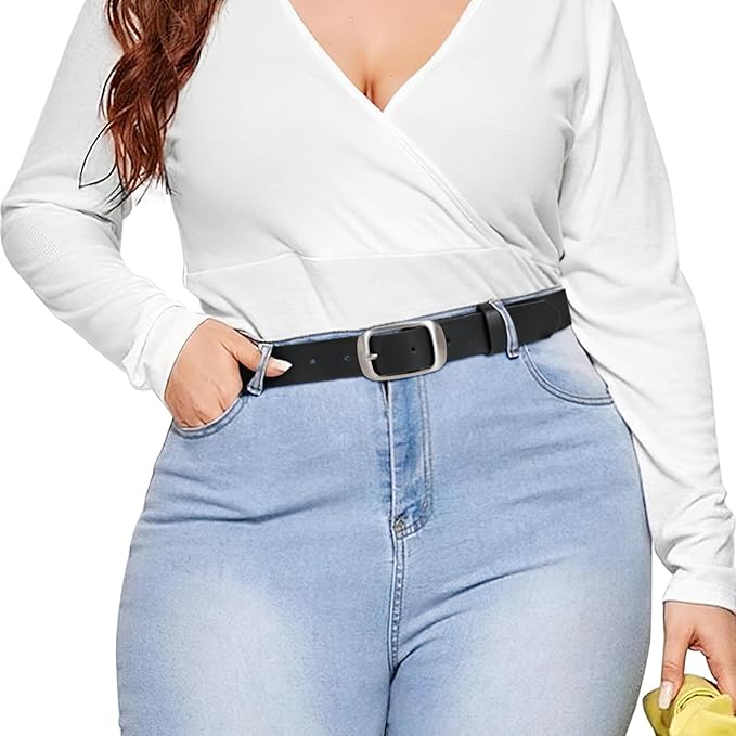 XZQTIVE 2 Pack Women Plus Size Leather Belts Fashion Cowhide Waist Belt with Solid Pin Buckle for Jeans Pants Dress