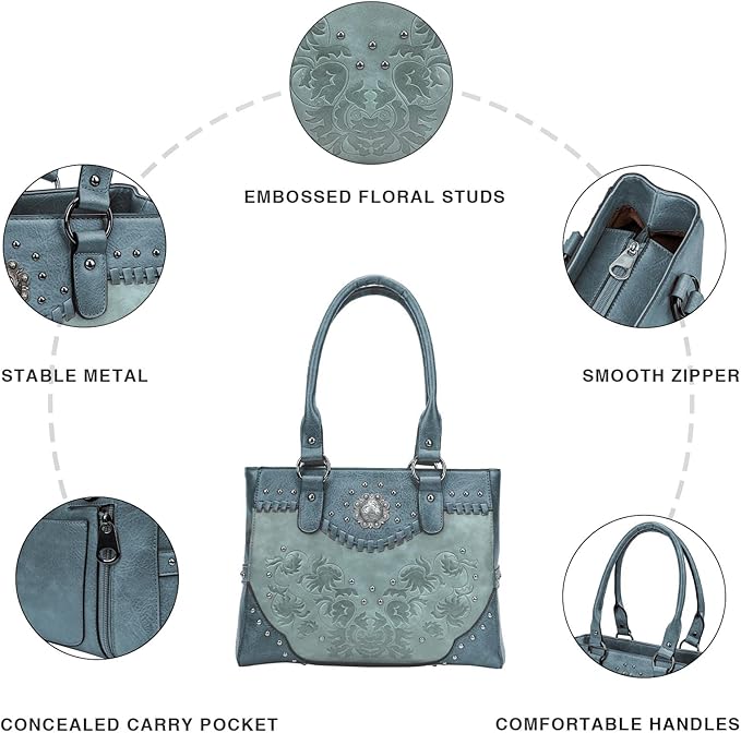 Tote Bag for Women Large Western Purse Ladies Top Handle Shoulder Handbags Vintage Embossed Concho Studs