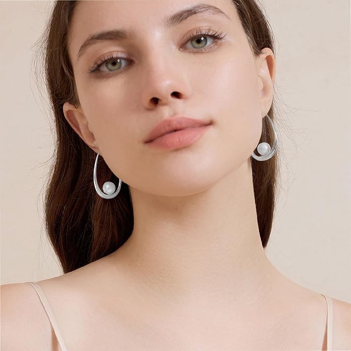 14k Gold Plated Lightweight Pearl Earrings,Trendy Jewelry,Teardrop Hoop Earrings for Women,Pearl Drop Earrings,Elegant Jewelry for Gifts