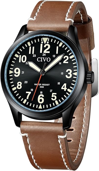 CIVO Analog Wrist Watches for Men: Waterproof Stainless Steel Mens Watches - Silver Watch with Easy Read Dial Men's Watch for Gift