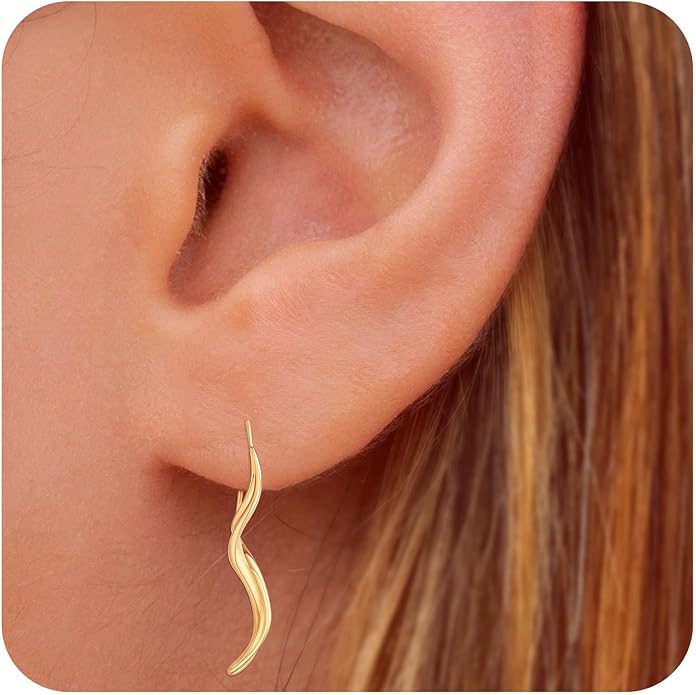 14K Gold Hoop Earrings for Women, Hypoallergenic Spiral Threader Gold Plated Dangle Earrings Fashion Jewelry，Gift for Women