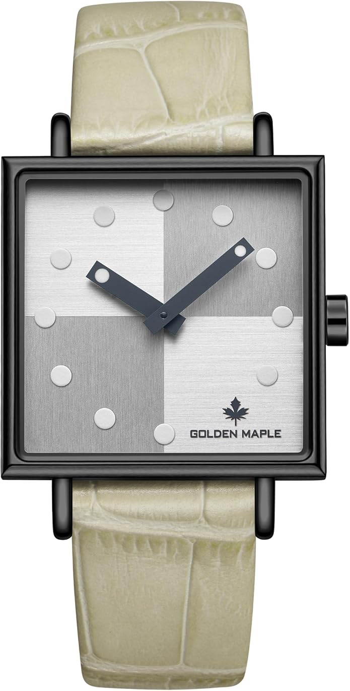 GOLDEN MAPLE Fancy Ladies Watch, Quartz Movement Watches for Women, Square Case with Leather Strap