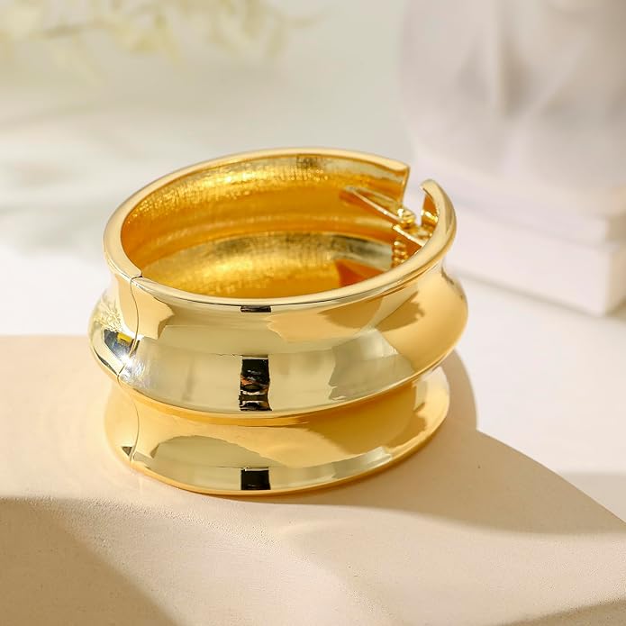 Bangle Bracelets for Women | 14K Gold Plated Trendy Wide Bracelets | Hinged Arm Cuff Bangles Chunky Bracelet for Women