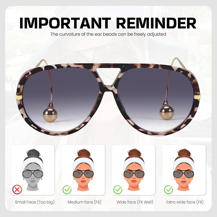 SODQW Oversized Aviator Sunglasses for Women With Earring Trendy Large Big XL Size 2025 Designer Ladies Shades