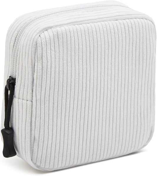 Small Makeup Bag for Purse,Mini Cosmetics Bag cute Zipper corduroy Cosmetic Pouch Storage Pouch Travel Toiletry Organizer for Women Girls(White)