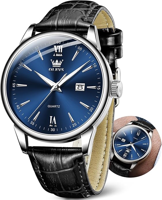 OLEVS Men Leather Watch,Mens Wrist Watches,Big Face Watches for Men,Leather Band Watches for Men,Day Date Watches for Men,Waterproof Watches for Men,Men Classic Watch,Reloj para Hombres