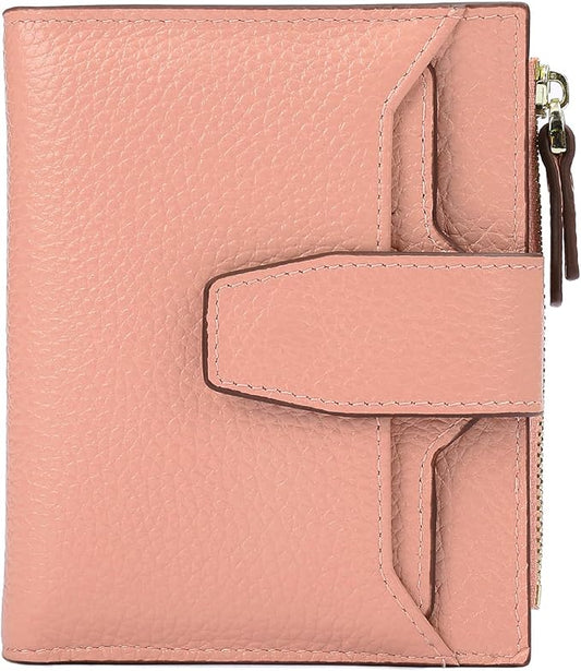 AINIMOER Women's RFID Blocking Leather Small Compact Bi-fold Zipper Pocket Wallet Card Case Purse with id Window