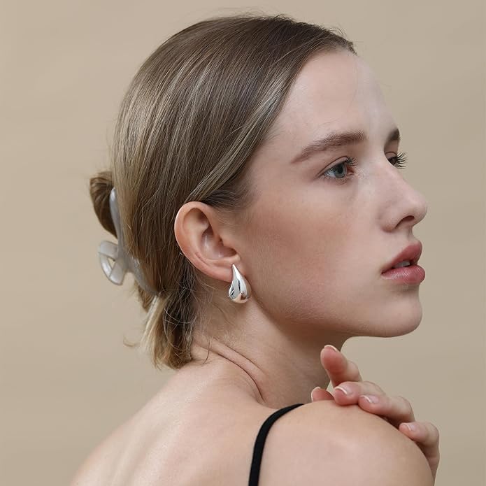 Apsvo Chunky 14K Gold Plated Hoop Earrings for Women, Lightweight Waterdrop Hollow Open Hoops, Hypoallergenic Dupes Earrings