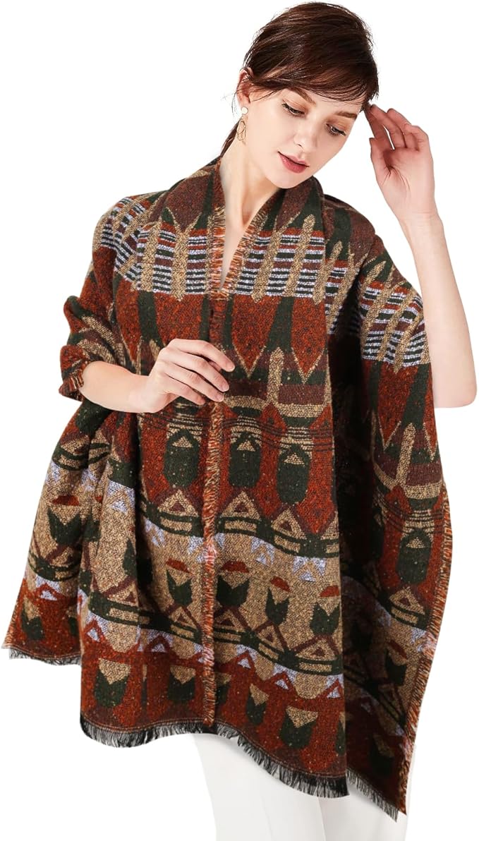 EXTREE Scarfs for Women Pashmina Silky Shawl Wrap for Evening Dressing Blanket Open Front Poncho Cape