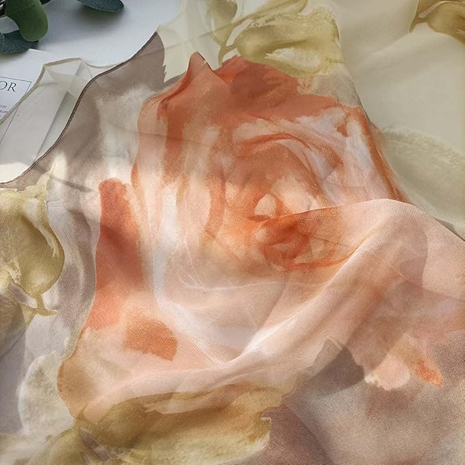 Pokeedioty Scarfs for Women Lightweight Fashion Scarves Elegant Floral Pattern Sheer Scarfs