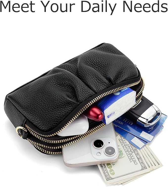 Wristlet Wallets for Women Genuine Leather Wristlet Purses Ladies Ruched Wristlet Clutch Wallet Purses