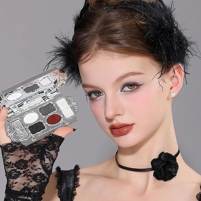 Flower Knows Swan Ballet Six-Color Makeup Palette,Black Red Eyeshadow with 4 Matte + 2 Shimmer Shades,Blendable Smooth Cute Eye Makeup,0.23 Oz(02 Black Swan)