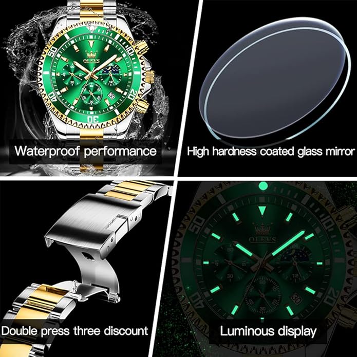 OLEVS Mens Watches Big Face Stainless Steel Waterproof Date Analog Quartz Watches Fashion BusinessWrist Watches for Men…