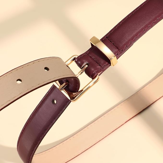 VONMELLI Womens Thin Leather Belt for Jeans Pants Dress Fashion Skinny Belt with Gold Buckle for Women