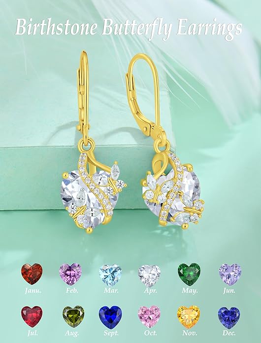 Butterfly Earrings for Women 925 Sterling Silver Heart Earring Birthstone Jewelry