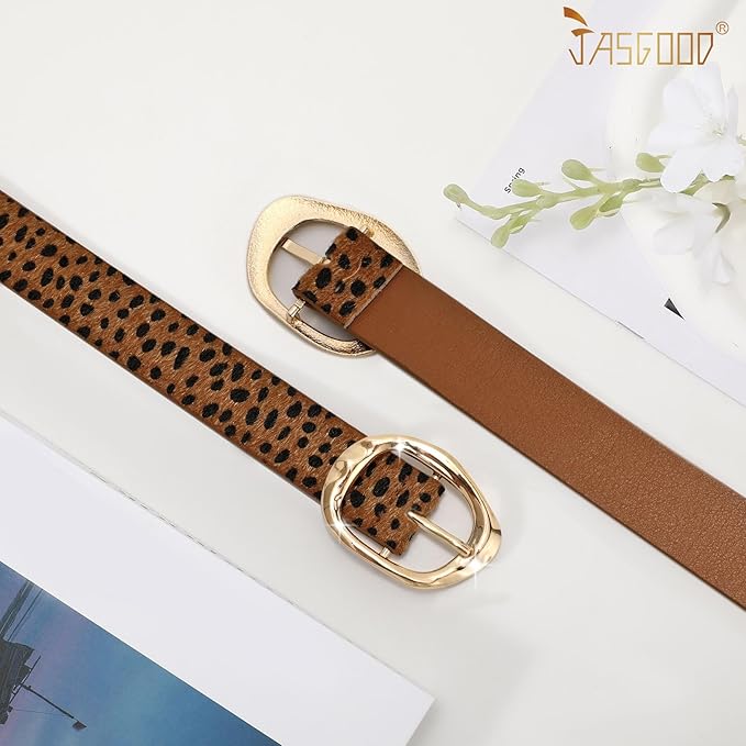JASGOOD 3 Pack Women Belts for Jeans Pants Ladies Leather Waist Belt Casual Fashion Trend Belt for Women with Gold Buckle