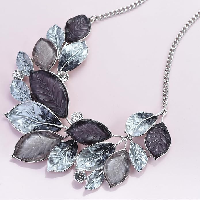 Vintage Statement Jewelry Set Leaf Floral Bohemian Boho Statement Necklace Earring Set Crystal Fashion Costume Jewelry