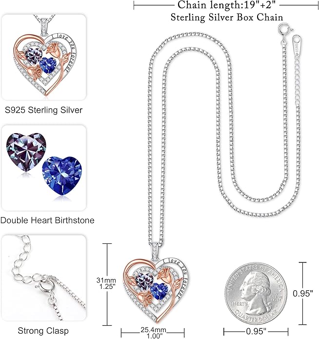 Iefil Mothers Day Gifts for Wife - Sterling Silver Birthstone Necklace Birthday Gifts for Her Wife