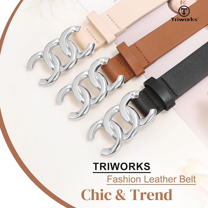 TRIWORKS 3 Pack Women's Belts for Jeans Pants Fashion Waist Belts for Ladies Leather Belts